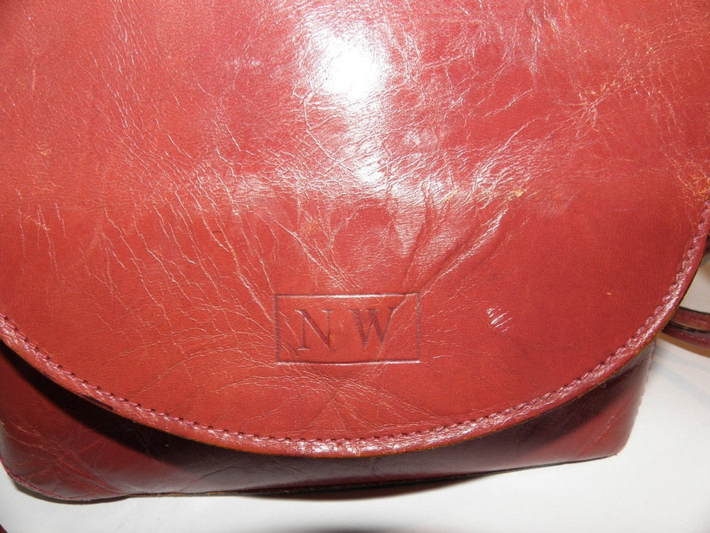 Brown Red Rust Leather Vintage Nine West Crossbody Purse - Made in Italy - Slightly Distressed