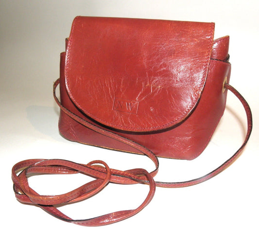 Brown Red Rust Leather Vintage Nine West Crossbody Purse - Made in Italy - Slightly Distressed