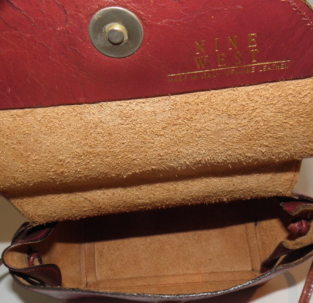 Brown Red Rust Leather Vintage Nine West Crossbody Purse - Made in Italy - Slightly Distressed