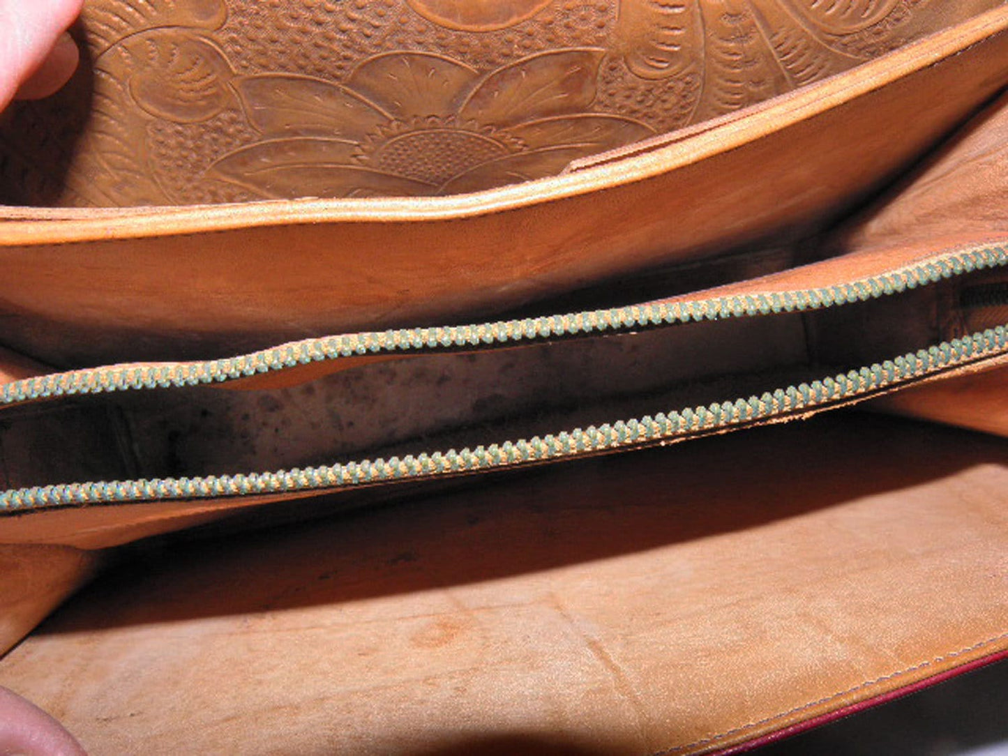 Vintage Maroon Red Western Tooled Leather Purse Bag from the 40's - 50's