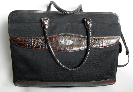 Vintage Black Brown BRIGHTON Mock Croc Briefcase Laptop Messenger Bag