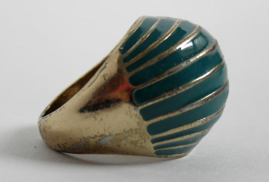 Vintage Turquoise Enamel and Gold-Tone Ring circa 1960