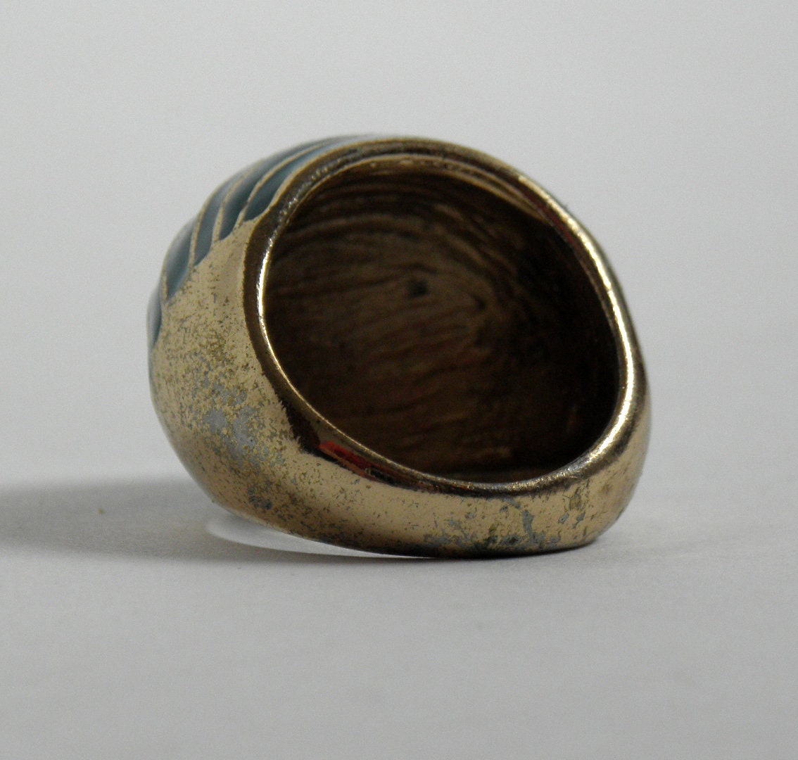 Vintage Turquoise Enamel and Gold-Tone Ring circa 1960