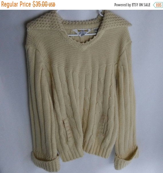 Norton's Point Vintage Acrylic Yellow Tan Rib Knit Sweater Medium