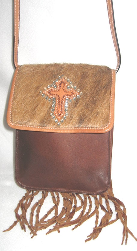 Montana Silversmith Leather and Fur Cross Bag Vintage Purse