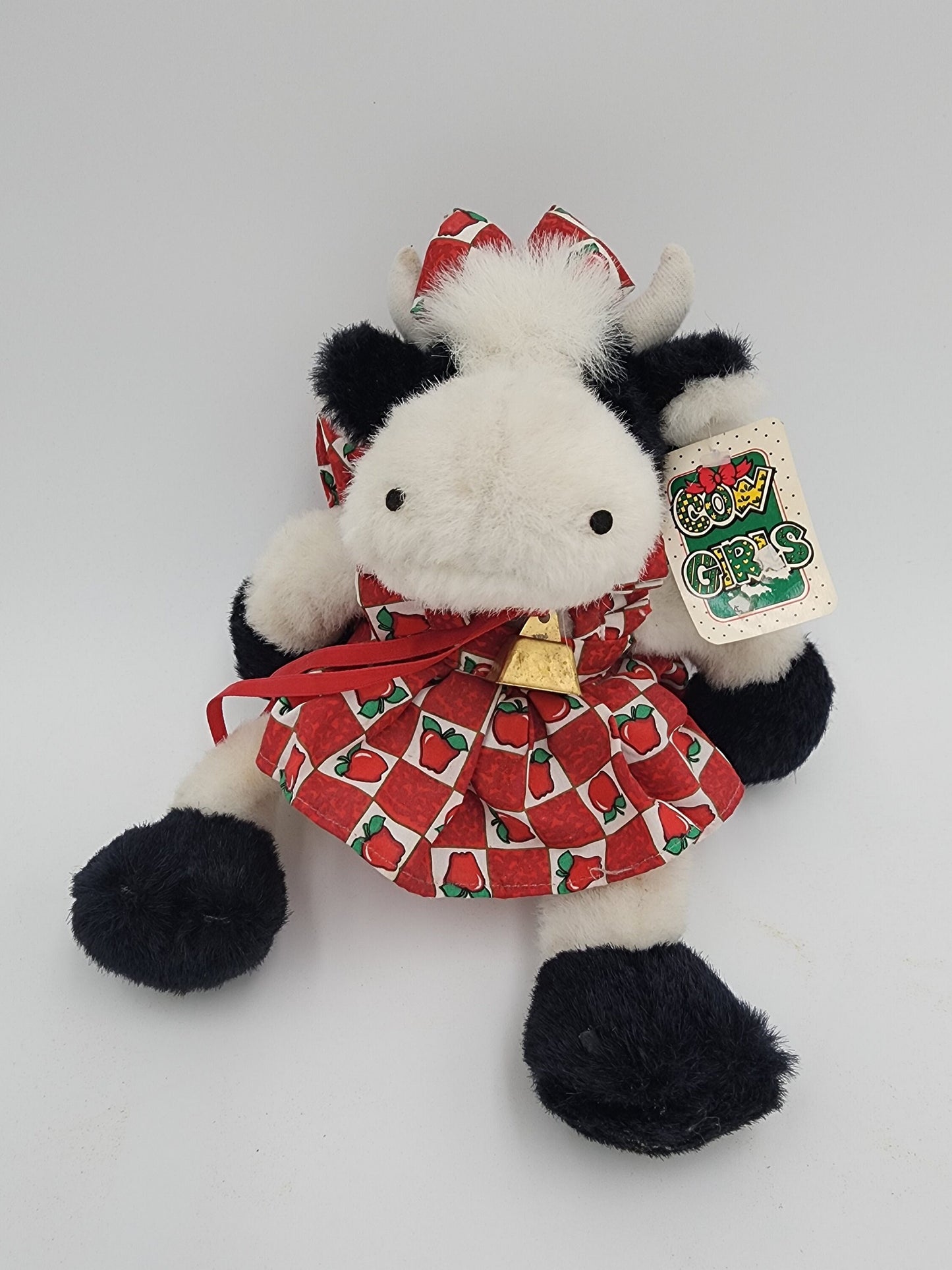 Vintage Cow Girls Cute Stuffed Hereford Cow in Red Checkered Dress by Joelson Industries