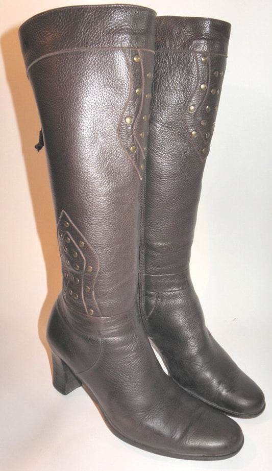 Via Spiga Brown Pebbled Leather Women's Vintage Boots Sz 6.5 Made in Italy