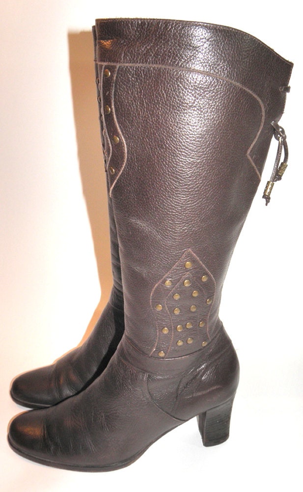 Via Spiga Brown Pebbled Leather Women's Vintage Boots Sz 6.5 Made in Italy