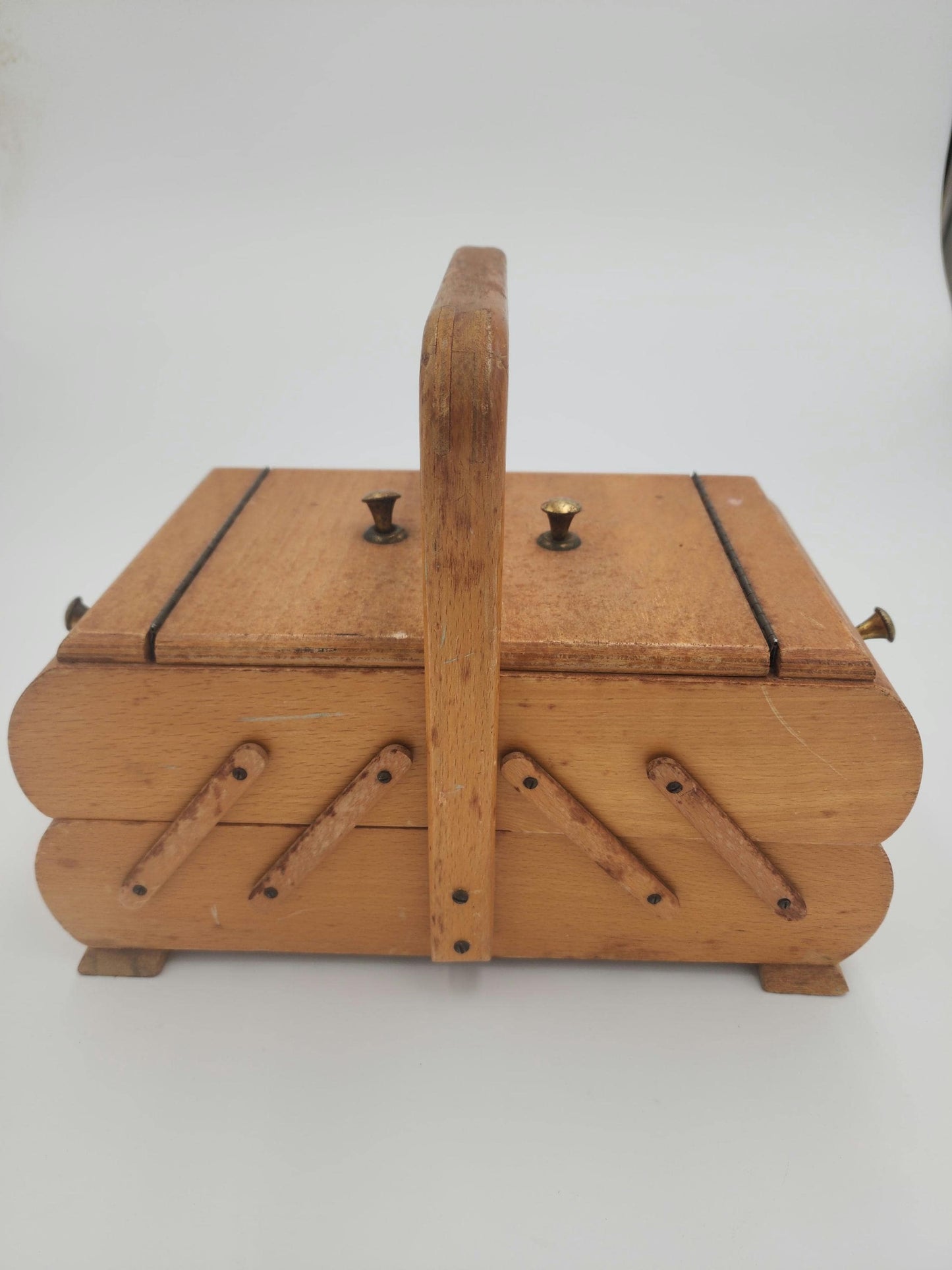 Vintage Cantilever Wooden Sewing Box with Sewing Supplies from 1960's