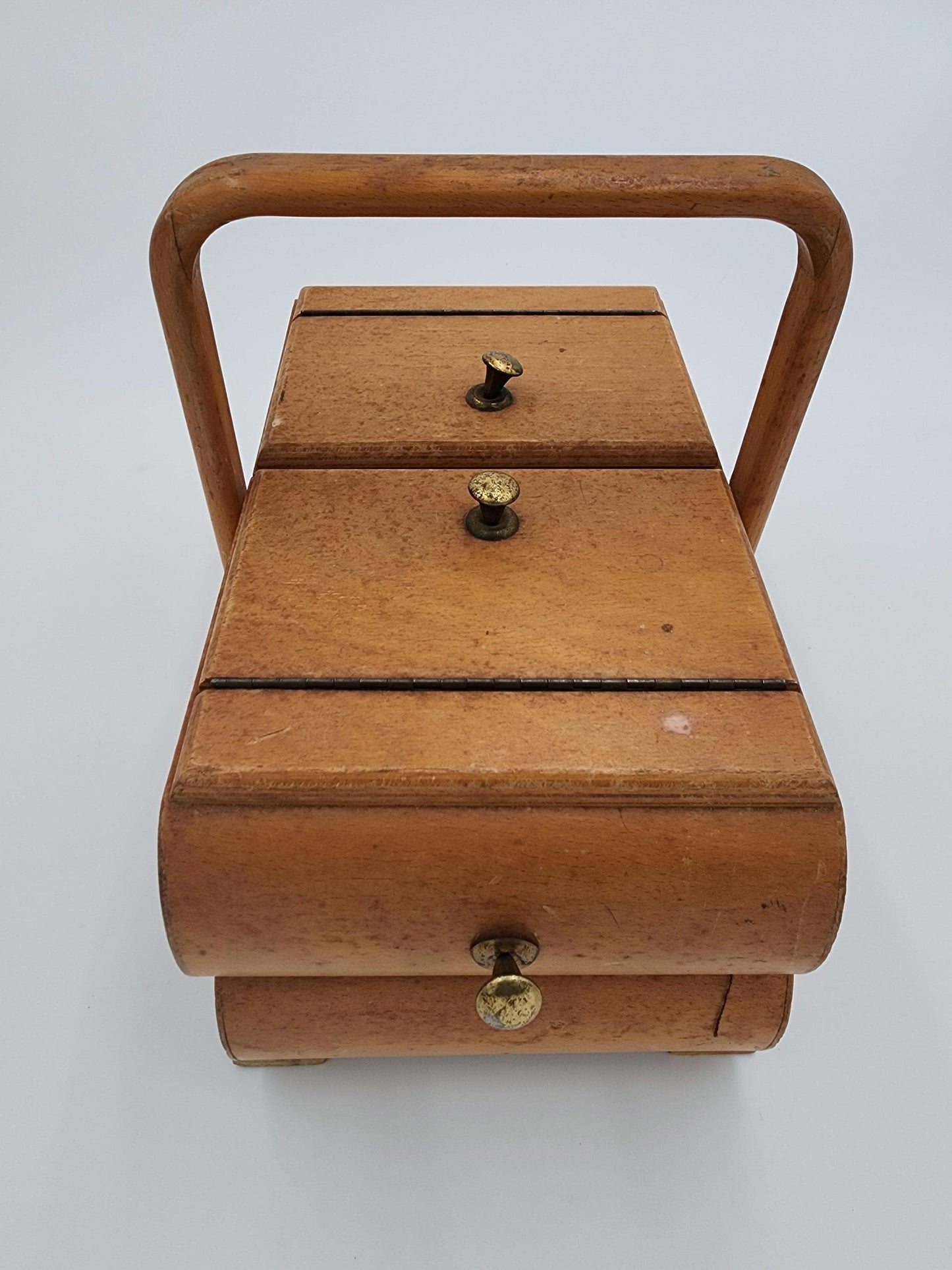 Vintage Cantilever Wooden Sewing Box with Sewing Supplies from 1960's