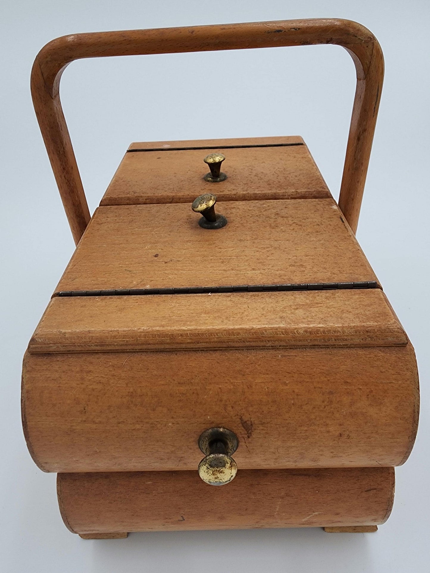 Vintage Cantilever Wooden Sewing Box with Sewing Supplies from 1960's